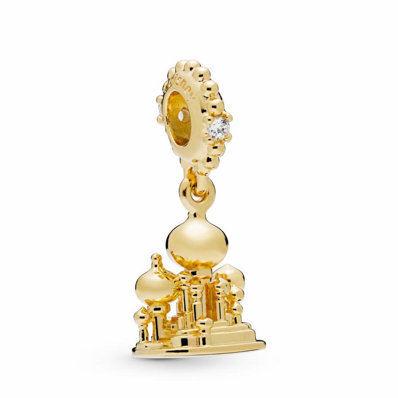 Pandora Disney Agrabah Castle Dangle Charm Ireland - 18ct Gold Plated/Cubic Zirconia - 601837UJK